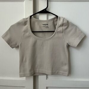 Garage Cream Ribbed Crop Top - M